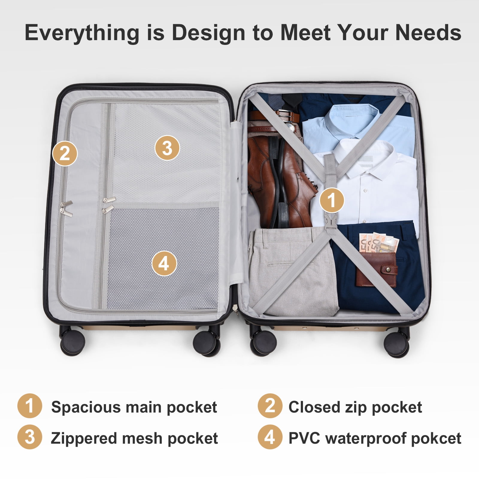 Zimtown 3 Piece Luggage Sets, ABS+PC Expandble Hardside Suitcase TSA Lock Lightweight Durable Spinner Luggage, Yellow