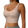 thumbnail image 2 of Fotbe Beige Sparkling Glitter Sujetador Deportivo Largo sin Aros para Mujer con Almohadillas y Soporte Medio, Transpirable y Absorbente, Camiseta Tipo Chaleco o Tank Top-Large, 2 of 8