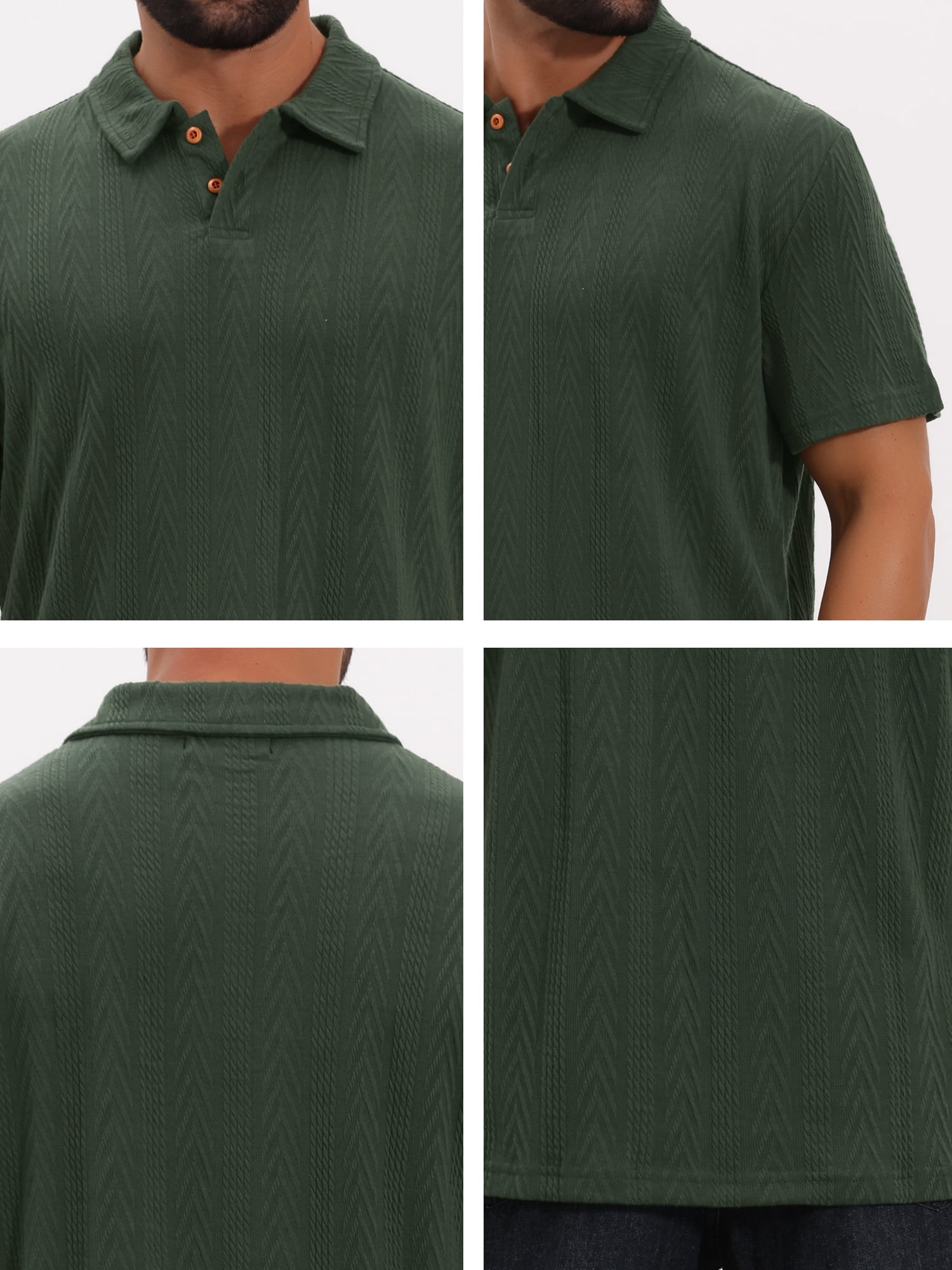 DARING DIVA Men's Jacquard Short Sleeve Button Down Collared Polo Shirts M Green