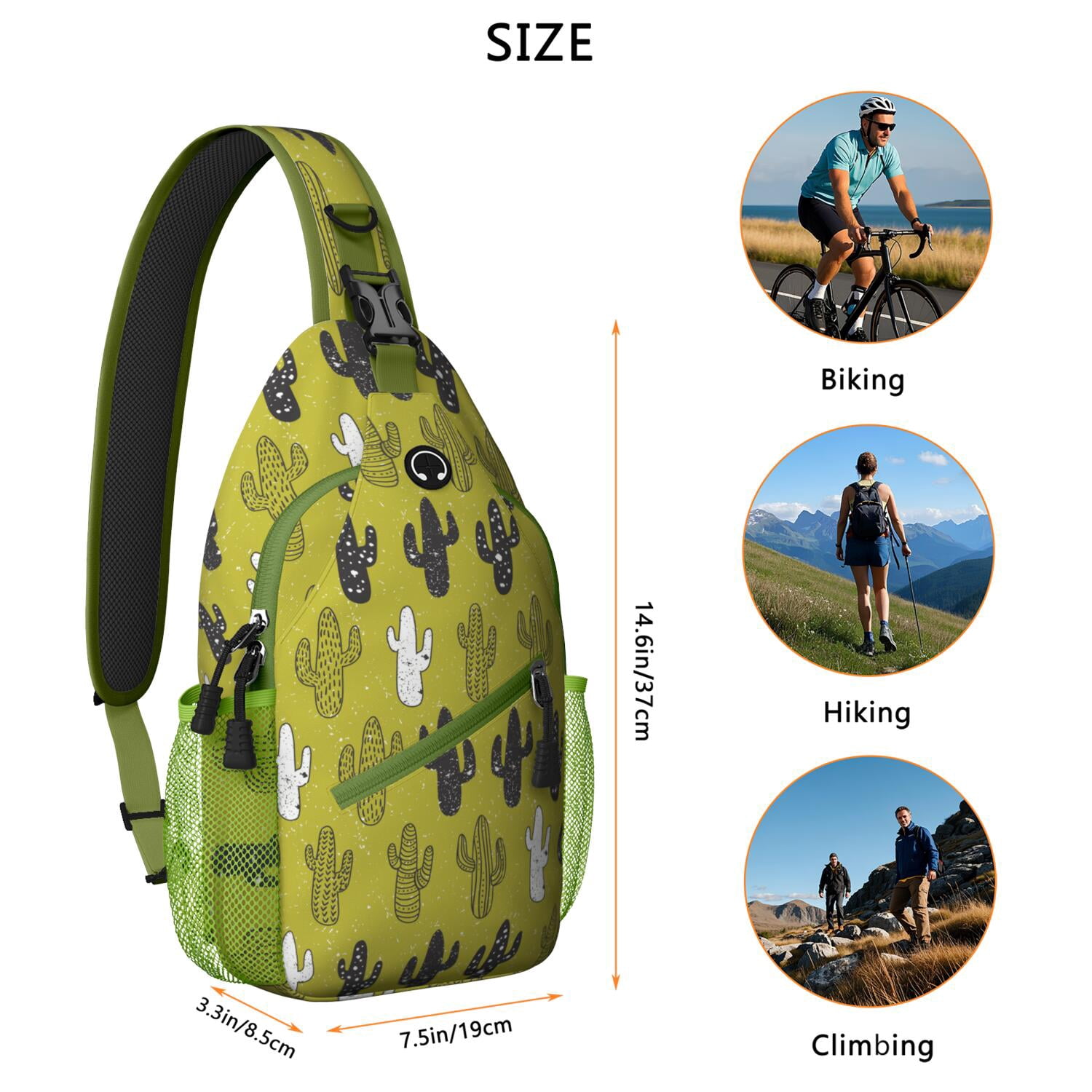 Boho Cactus Sling Bag for Women & Men - Spacious Anti-Theft Crossbody Bag with Desert Cactus Art - Durable Travel Backpack for Hiking, Biking, Commuting