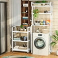 thumbnail image 6 of LinkRomat 6-Tier Farmhouse Bathroom Shelf, Over Toilet Organizer with Rolling Cart & 6 Hooks, Space Saving Storage Rack for Bathroom, White, 6 of 8
