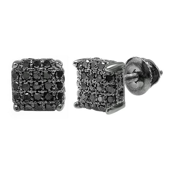 Dazzlingrock Collection 0.33 CT Round Black Diamond Mens Stud Earrings, Black Plated Sterling Silver