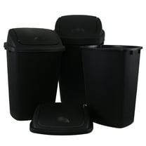 DynkoNA 13 Gallon Swing Top Lid Garbage Cans, 4 Packs Kitchen Swing Top Garbage Can, Black