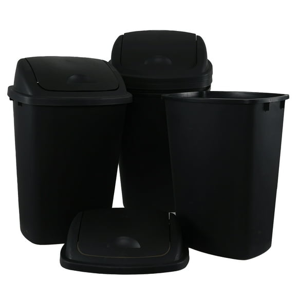 DynkoNA 13 Gallon Swing Top Lid Garbage Cans, 4 Packs Kitchen Swing Top Garbage Can, Black