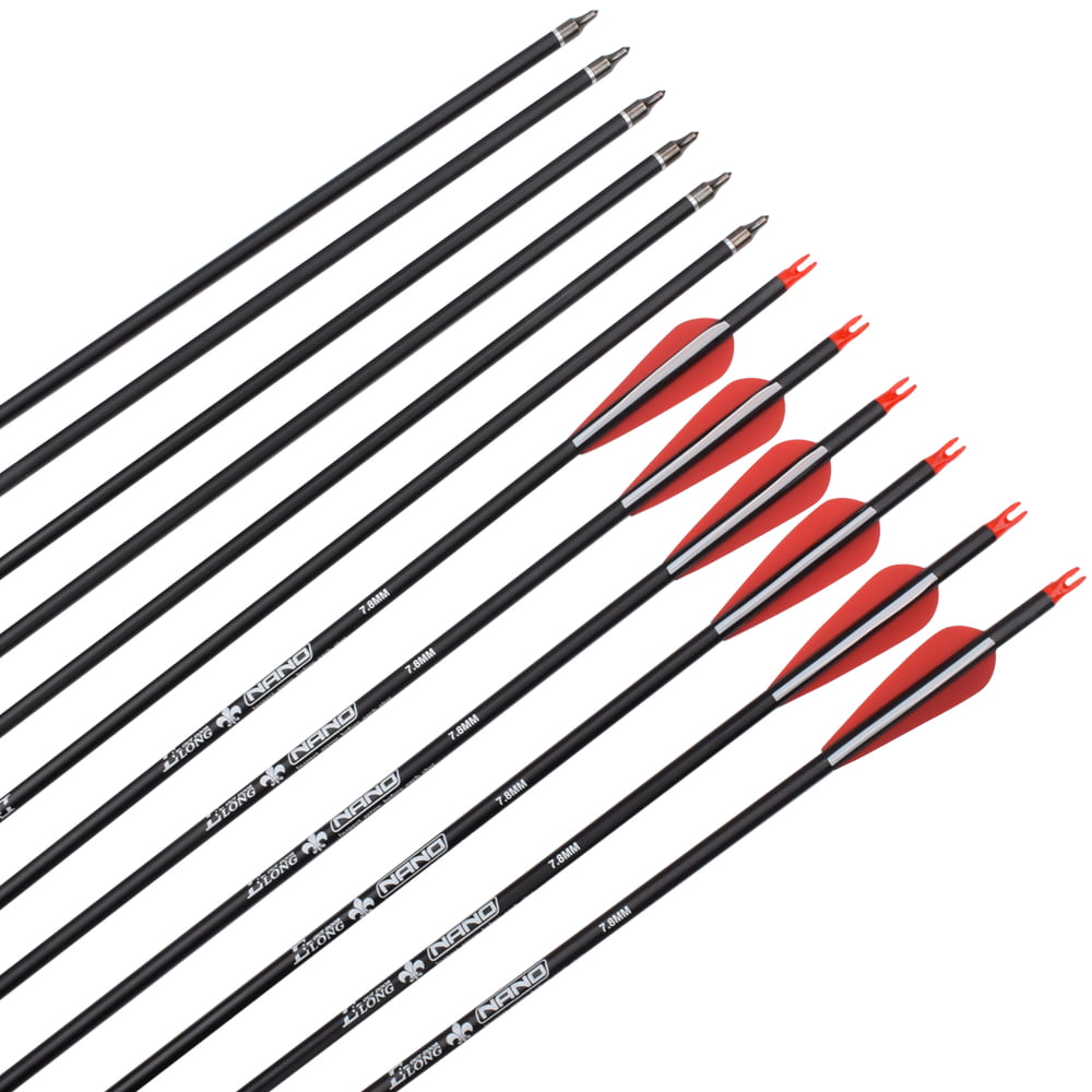 12x 26/28/30in Archery Carbon Hunting Target Arrows for Recurve & Compound Bows 