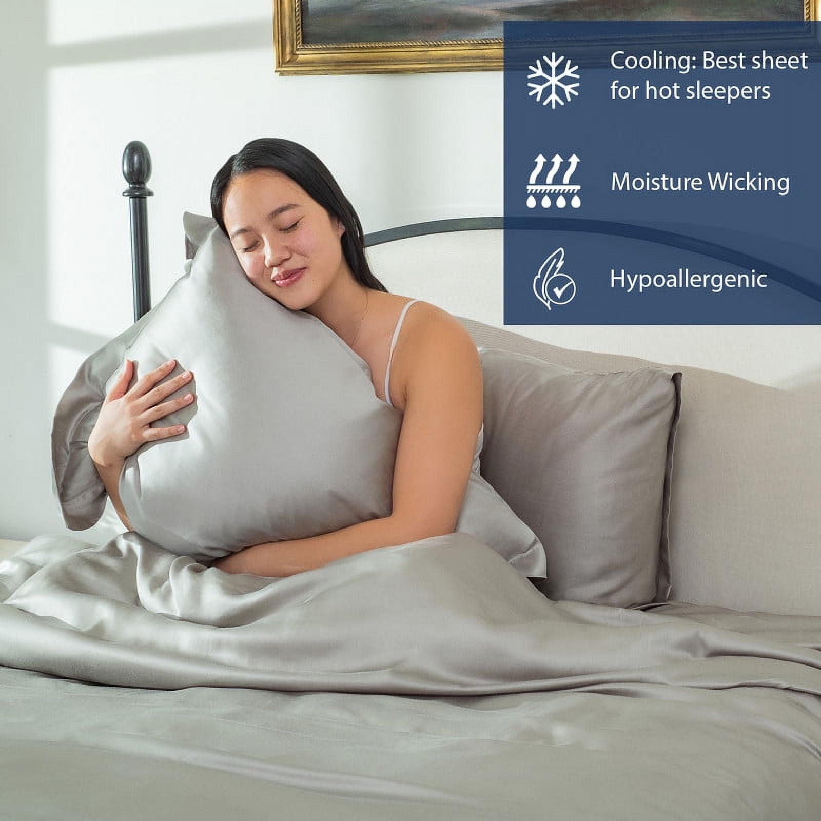 Delara 100% Eucalyptus TENCEL Lyocell Queen Sheet Set, 4-Piece, Cooling, Silky Soft, Moisture-Wicking, Breathable, Dove