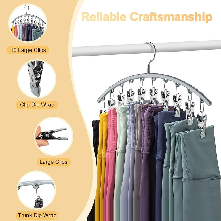 Skirt Or Pants Hangers With Clips - 5 Pack With 50 Clips, Space-Saving Closet Organizer For Leggings & More, Black