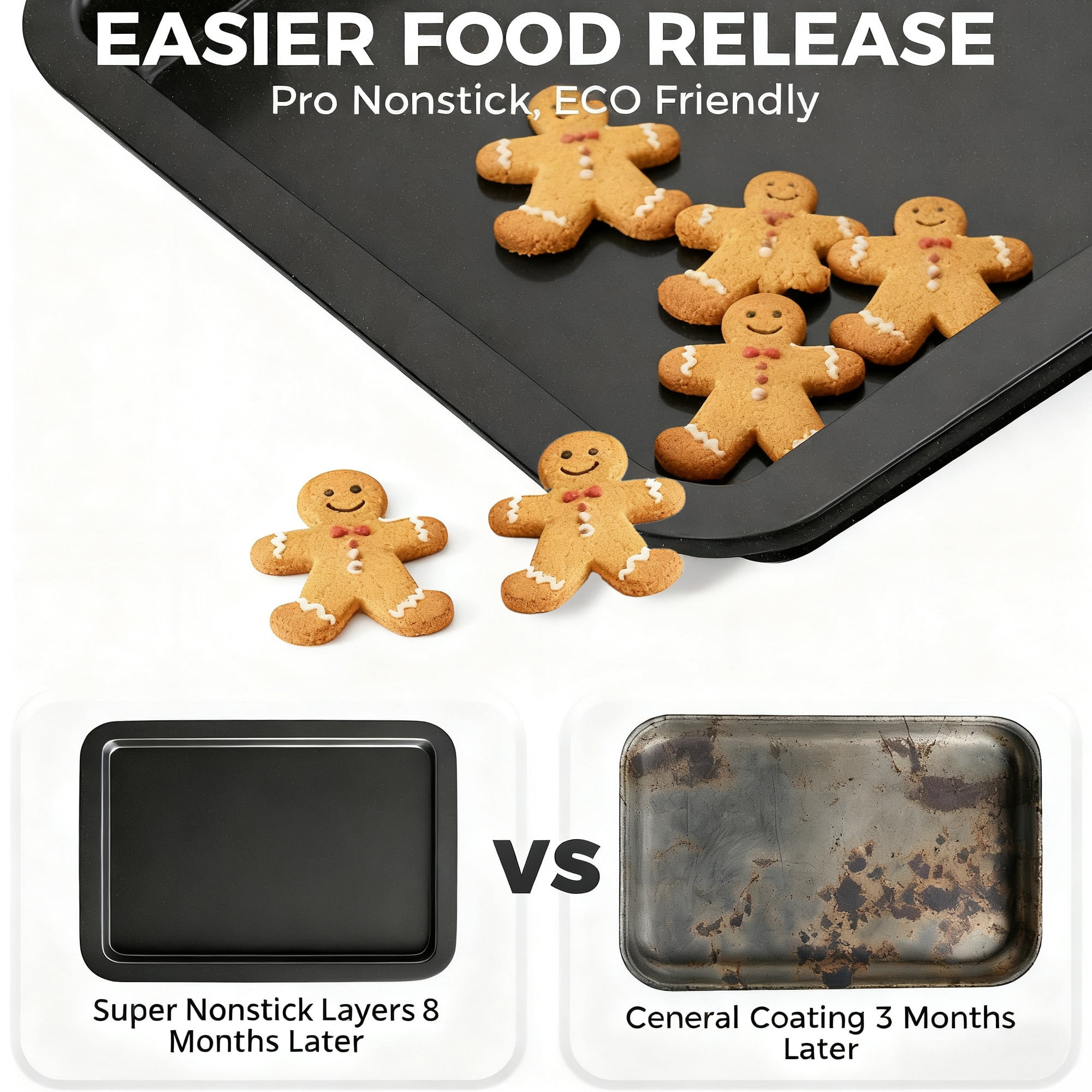 HONGBAKE Baking Sheet Pan, Cookie Sheet Pans for Baking, Cookie Sheets Nonstick Sets, Baking Trays for Oven, Baking Sheets for Oven with Wider Grips, Dishwasher Safe (3 Pack), Grey