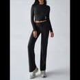 thumbnail image 4 of Conjuntos de 2 Piezas para Mujer, Larga, Cuello Redondo, Pantalones Acampanados de Cintura Alta, Conjuntos de Chándal, Ropa de Calle. Negro S, 4 of 10