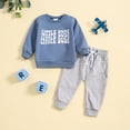 thumbnail image 3 of Quealent Toddler Boys Clothes Baby Boy Outfit Sets Baby Boy Fall Clothes Baby Boy Clothes Fall Winter Outfit Letter Graphic Sweatshirt Pullover Tops + Pants Joggers Set Light Blue,6-12 Months, 3 of 5