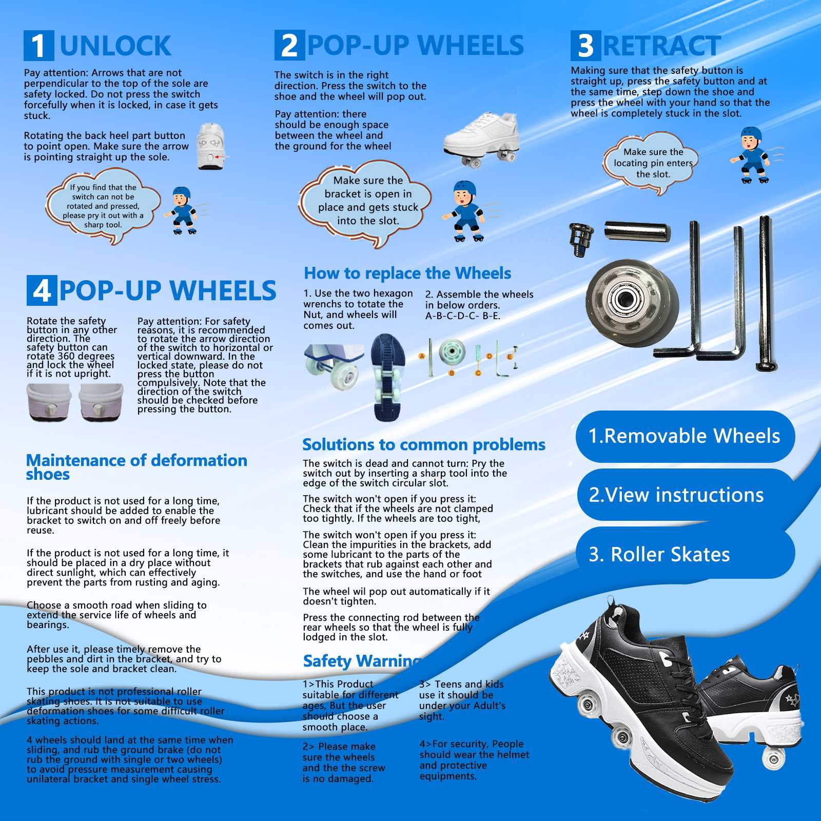 Roller Skate Shoes for men,Double-Row Deform Wheel Shoe Skate,Shoes with Wheel,2-in-1 Adult Parkour Roller Shoes Suitable for Outdoor Fun, Fitness