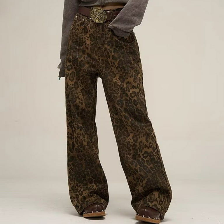 パンツ LEOPARD PRINT WIDE STRAIGHT PANTS Aloohaidyvio Leopard Jeans Leopard Print Jeans Cheetah Print