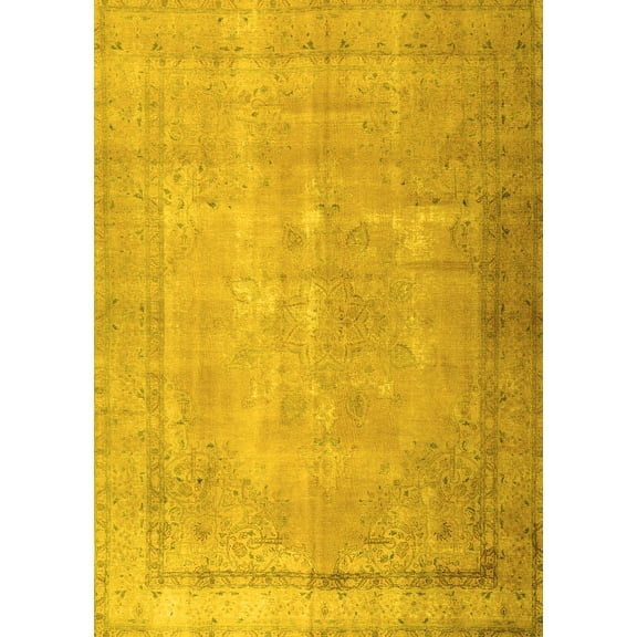 Ahgly Company Machine Washable Indoor Rectangle Persian Yellow Traditional Area Rugs, 5' x 7'