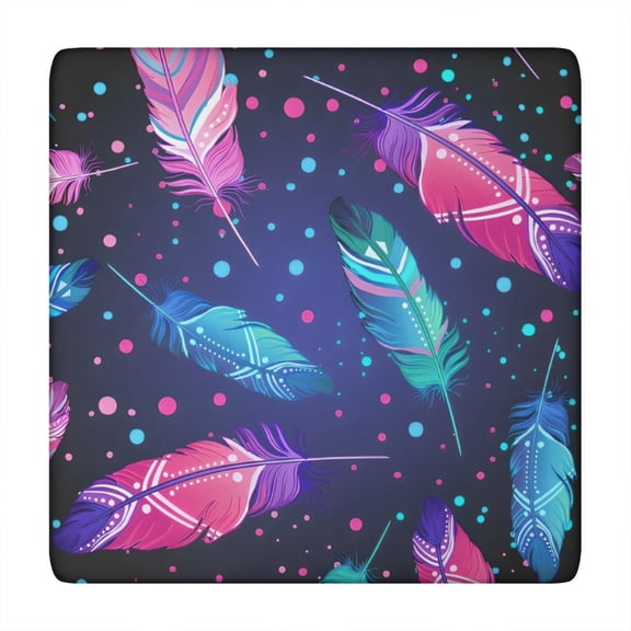 Neon Feather with Dots Pattern Square Fitted Tablecloth with Elastic Edge,Square Table Cover,Washable Elastic Table Cover for Home Kitchen Party Decor 34"x34"