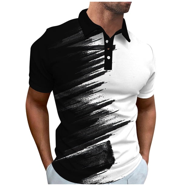 Men's Golf Shirt Casual Sports V Neck Ribbed Collar Short Sleeve Fashion Casual Solid Color Plain Spring & Summer Regular Fit M