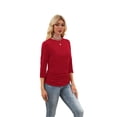 thumbnail image 3 of Ronuti Womens 3/4 Length Sleeve Tops Crewneck Ruched Summer Shirts 2026 Business Casual Outfits Blouses Spring Clothes Red Tops, 3 of 7