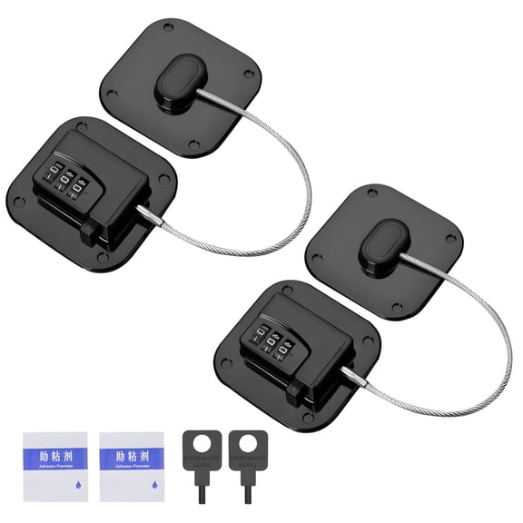 2 Pcs Combination Refrigerator Lock with Keys, No Drill Adhesive Safety Lock for Cabinet, Drawer, Window - Black