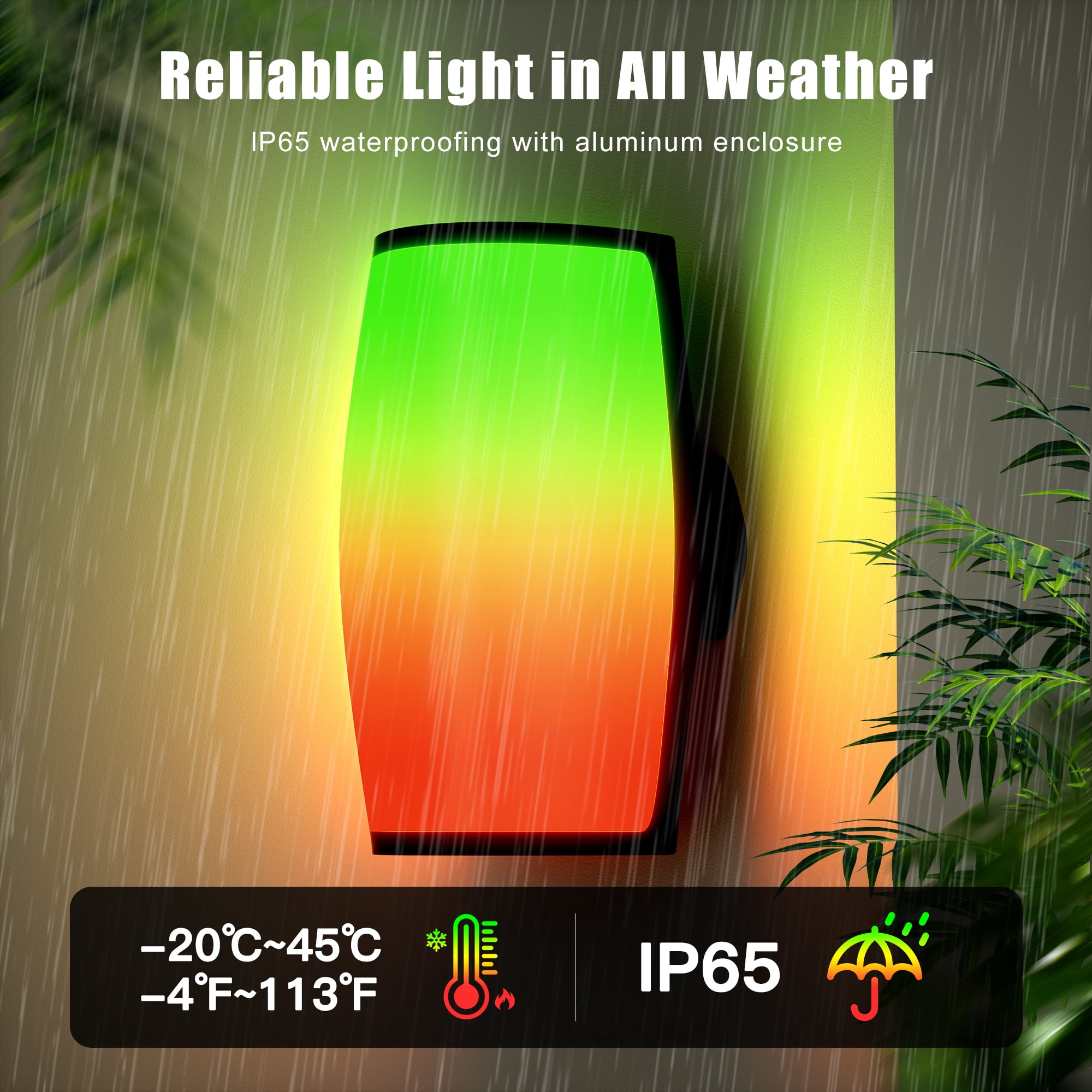 Outdoor Wall Lights, RGBICWW Smart Outdoor Light Fixture, 2400LM LED Porch Light, Modern Outdoor Wall Sconce Tunable White, IP65 Waterproof for Outdoor Decor, Christmas Decor