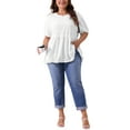 thumbnail image 2 of Agnes Orinda Women's Plus Size Babydoll Tops Texture Crew Neck Short Sleeve Flowy Summer Casual Blouse 1X White, 2 of 6
