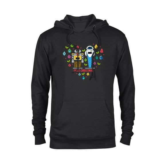 Disney and Pixar WALL-E & EVE Romantic Heart First Christmas - Pullover Hoodie for Adults - Customized-Black