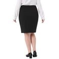 thumbnail image 3 of Falda lápiz de talla grande para mujer Agnes Orinda, de cintura alta, elástica, con abertura lateral, ajustada, para negocios, falda midi con cremallera trasera 3X negra, 3 of 6