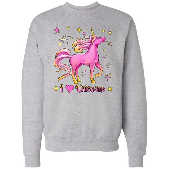 Inktastic I Love Unicorns Pink and Yellow Adult Sweatshirt