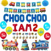 Train 2nd Birthday Party Decorations Supplies for 2 Year Old Boy - Choo Choo Im Two Balloons Happy Birthday Banner for Chugga Chugga Two Two Railroad Party Decorations 2nd Birthday Party Supplies