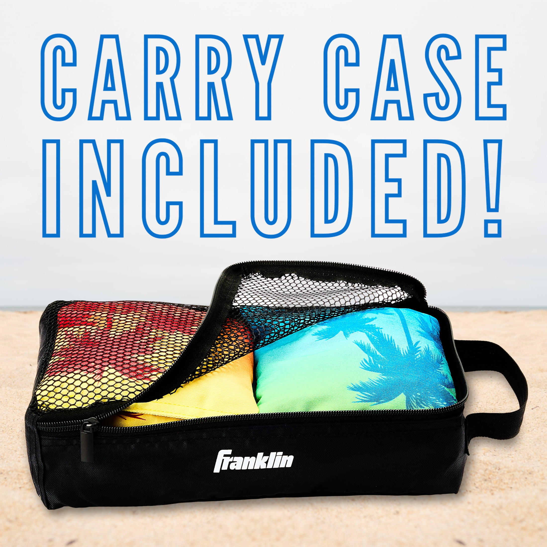 Franklin Sports Official Size Tropical Themed Cornhole Bags - (8) Premium 6" Heavy Duty Double Stitched Canvas Bags - Includes Carry Case
