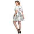 thumbnail image 5 of HDE Plus Size Shiny Metallic Suspender Skirt High Waisted Holographic Rave Skirt (Space Silver, 2X), 5 of 7