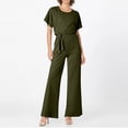 thumbnail image 4 of Huankd Womens Summer Casual Short Sleeve Pants Suit Beach Vacation Romper Belted Dressy Wedding Guest Jumpsuit Jumper Army Green XL, 4 of 5
