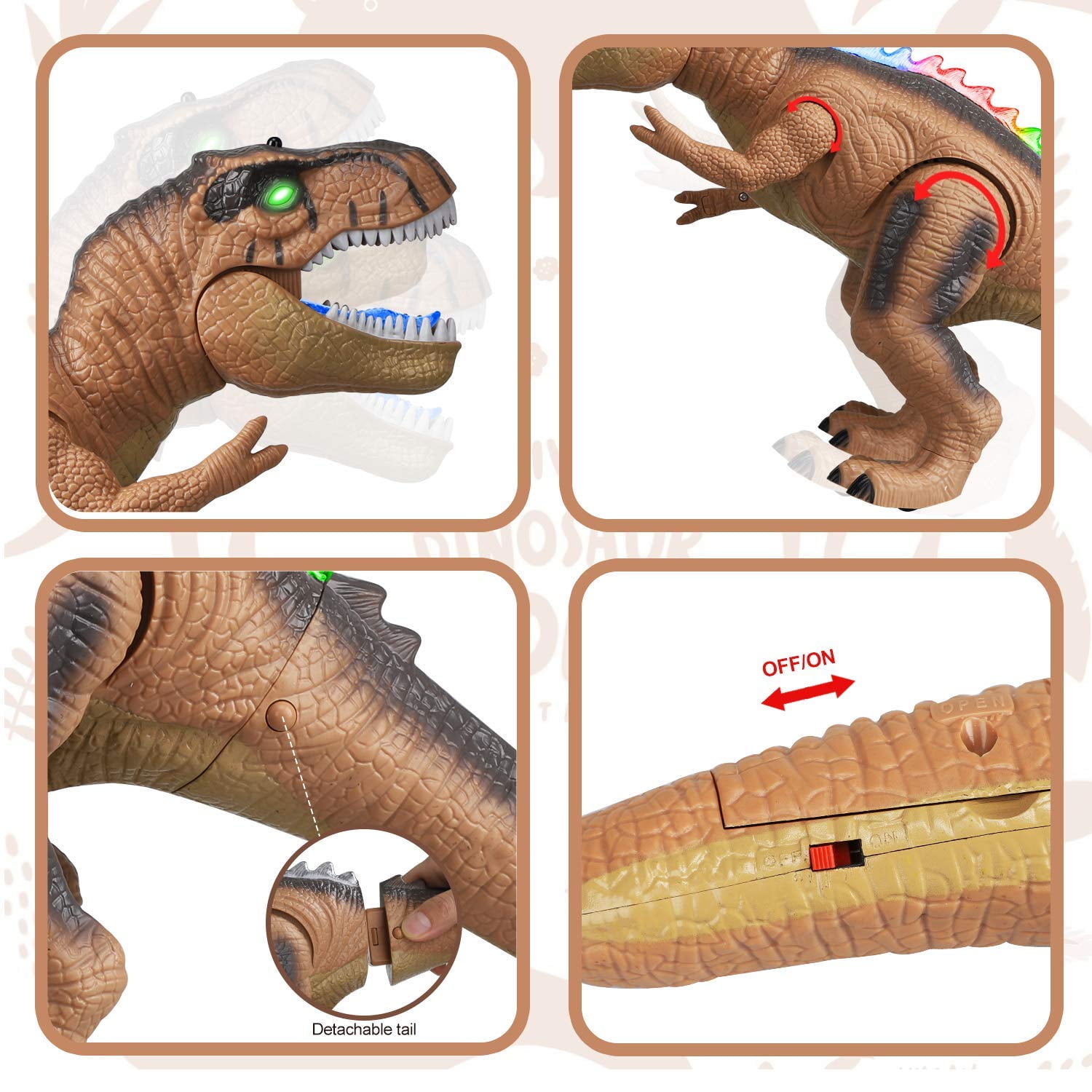 Ficcug Remote Control Dinosaur Toys for Boys,Walking RC Robot Toys with Light-Up LED Eyes Body,Gifts for 3-5 4-7 8-12 Kids