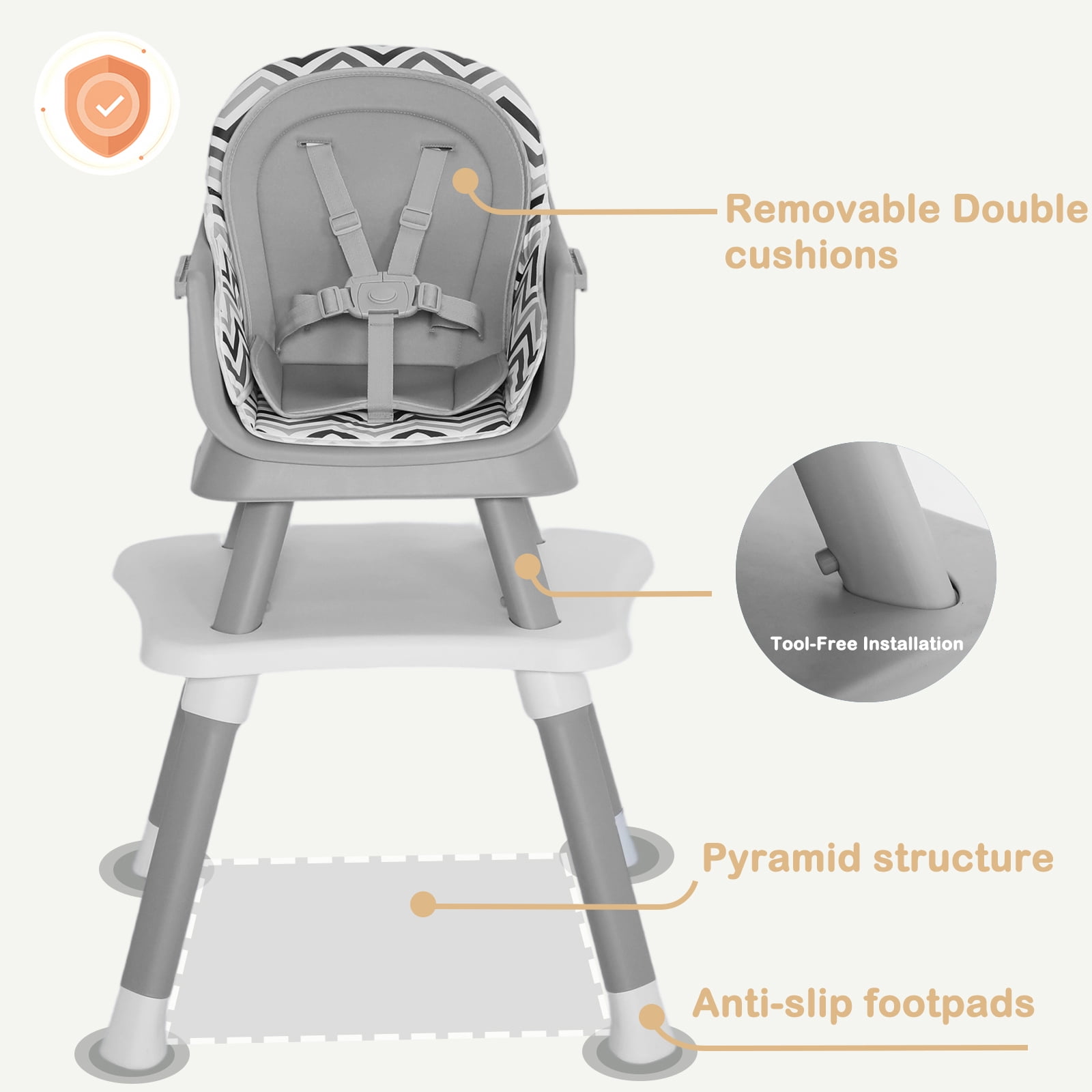 AILEEKISS 8-in-1 Baby High Chair, Toddler Booster Seat with Dishwasher-Safe Tray, Chevron