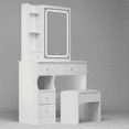 thumbnail image 3 of Resenkos White Vanity Desk with Lights, 4-Drawers Makeup Vanity Table with Storage Shelves, Dressing Table with Lighted Mirror, 3 of 7