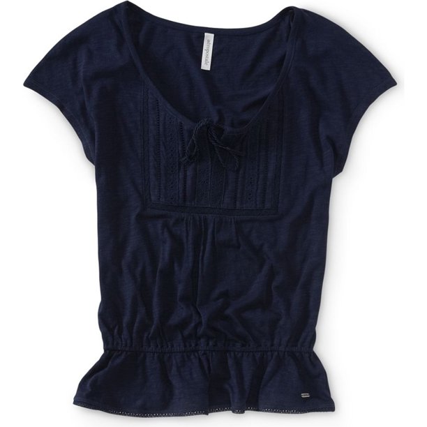 Aeropostale Blusa de punto sólido bohemio para mujer, azul, extragrande Aeropostale Tejer