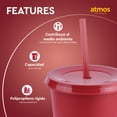 thumbnail image 2 of Vasos de plástico con tapa y popote Atmos Homeware Vaso reusable tipo termo 24 Oz Paquete de 50 color Rojo, 2 of 6
