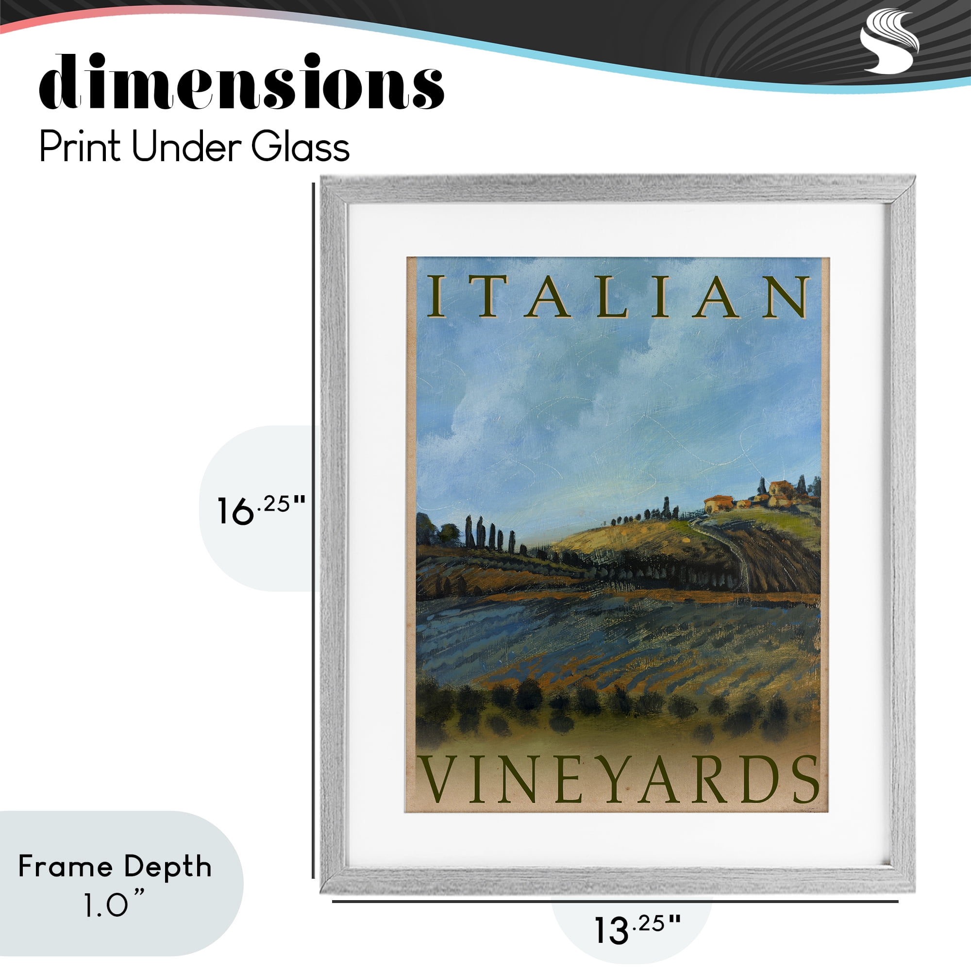 Stupell Industries Italian Vineyards Vintage Poster Gray Framed Print Under Glass, design by Kingsley