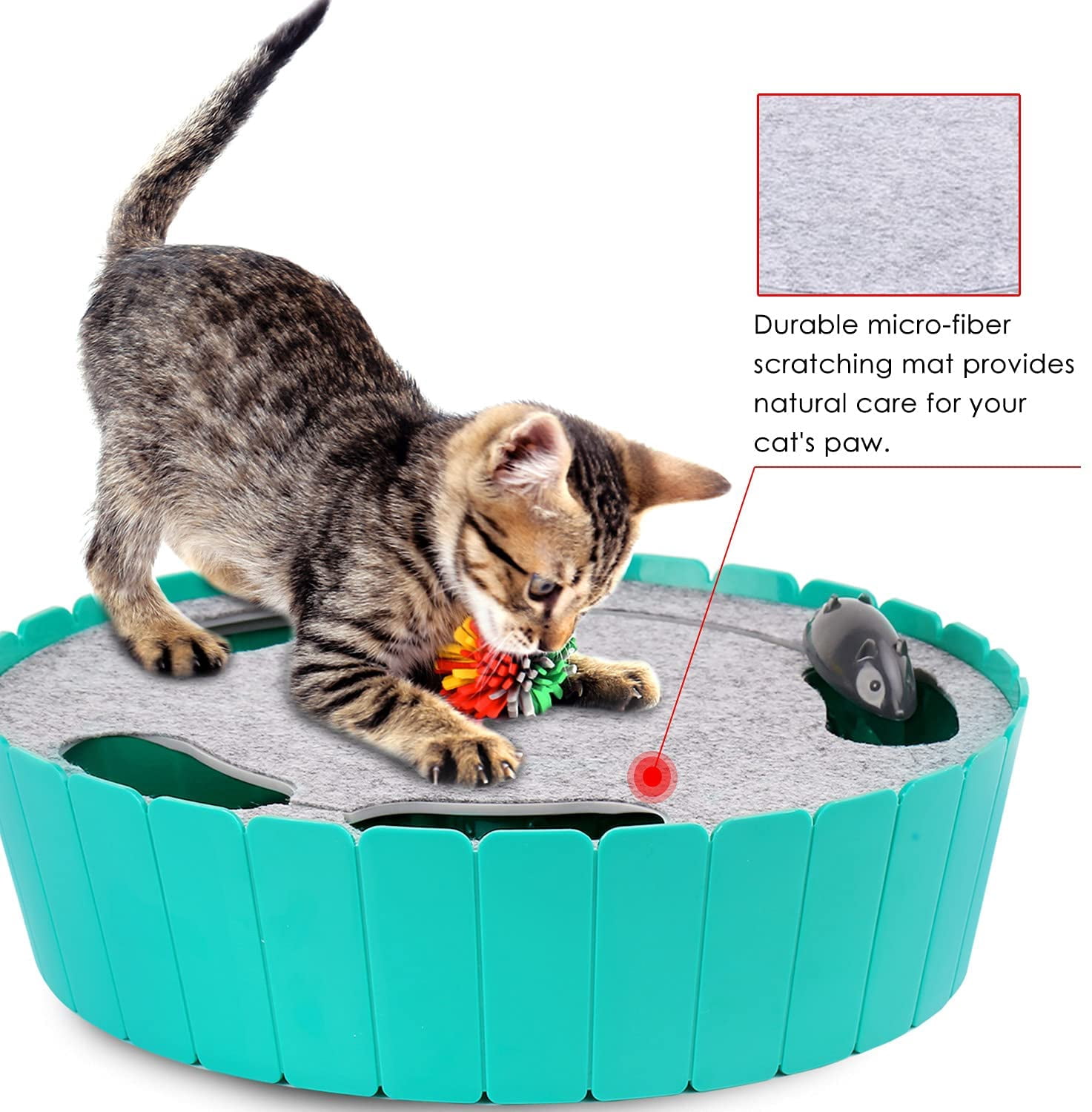 Pawaboo Interactive Cat Toy with Running Mouse, Electronic Motion Cat Toy Automatic Teaser for Indoor Cats, Pop and Play Hide Seek Cat Toy Hunting Mouse for Pet Cat Kitten Play, Lake Blue