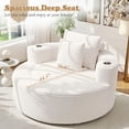 thumbnail image 3 of Muumblus 55" Indoor Round Chaise Lounge with Cup Holders, Oversized Boneless Accent Barrel Chair, Beige Corduroy, 3 of 10
