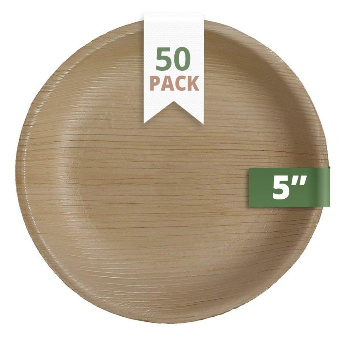 50 Pack CaterEco Round Palm Leaf Plates Set