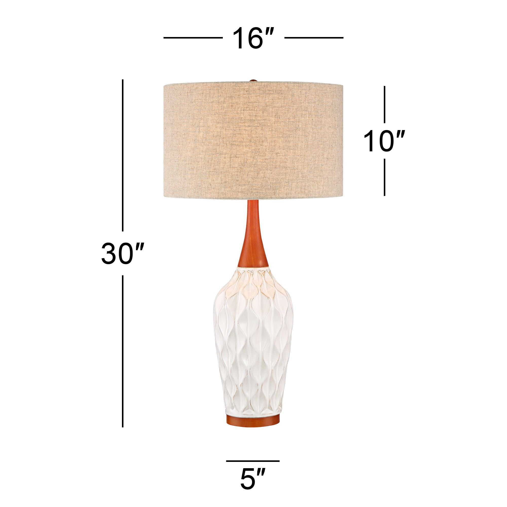 360 Lighting Rocco Modern Mid Century Table Lamps 30" Tall Set of 2 White Ceramic Tan Fabric Drum Shade for Bedroom Living Room Bedside Nightstand