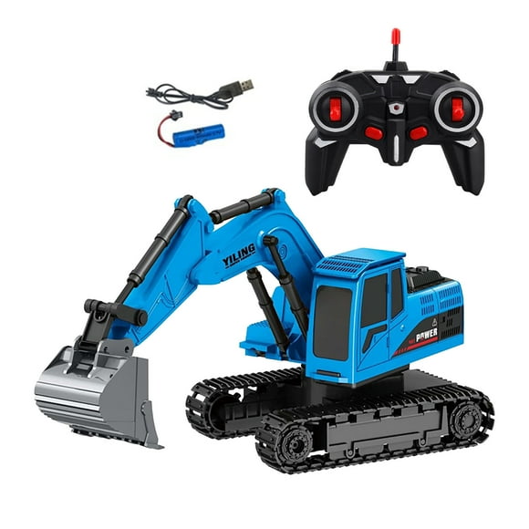 Blue 6 Channel Remote Control 1:24 Scale Alloy Rc Excavator Toy Engineering Vehicle With 2.4Ghz Wireless Remote, 360° Rotation, Construction Truck Gift For Kids Boys (0.55 Lbs)