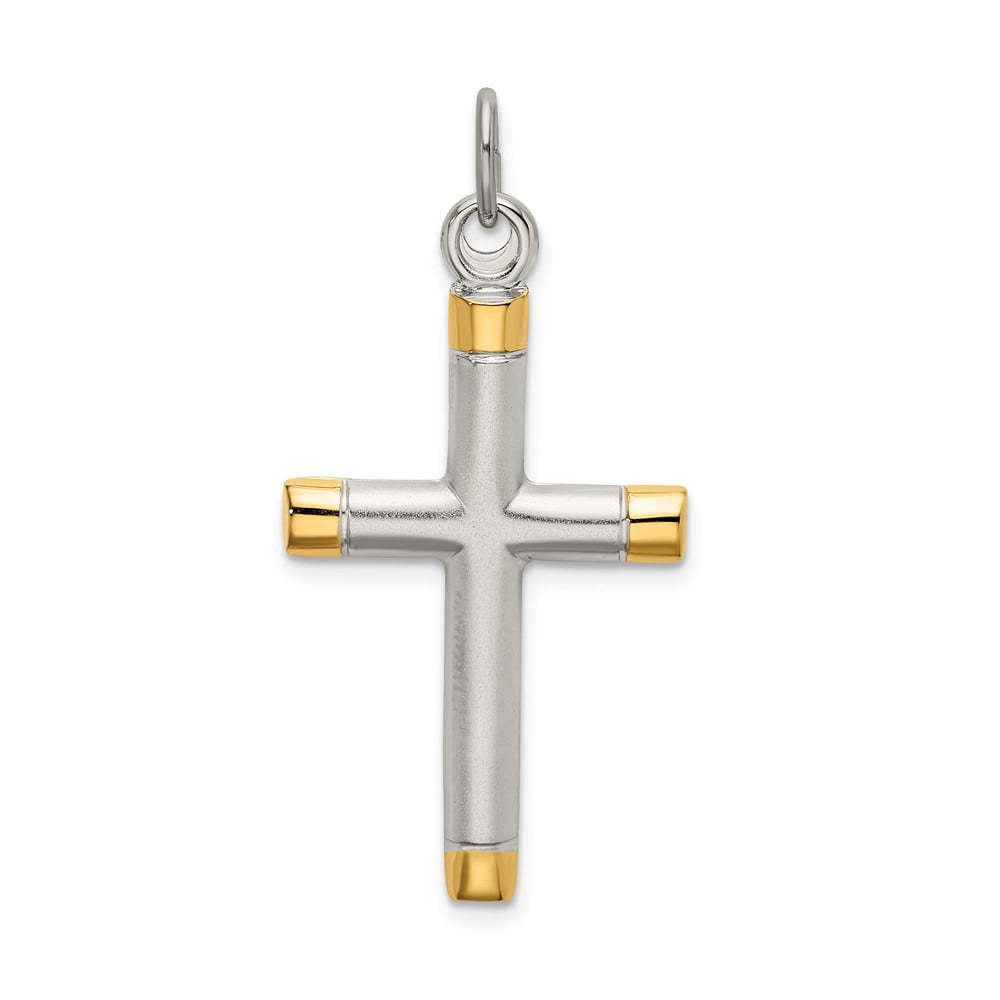 Silver Yellow Plated Cross Pendant 33mm