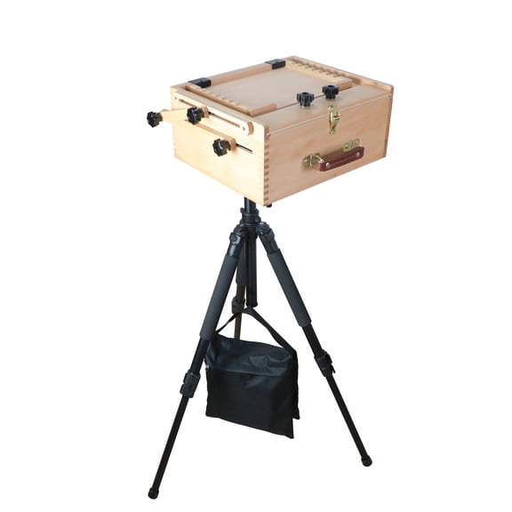 Artists Loft Easel - Outdoor Pochade Box Tripod Set - Natural Brown - 53" Standing - 5-Piece