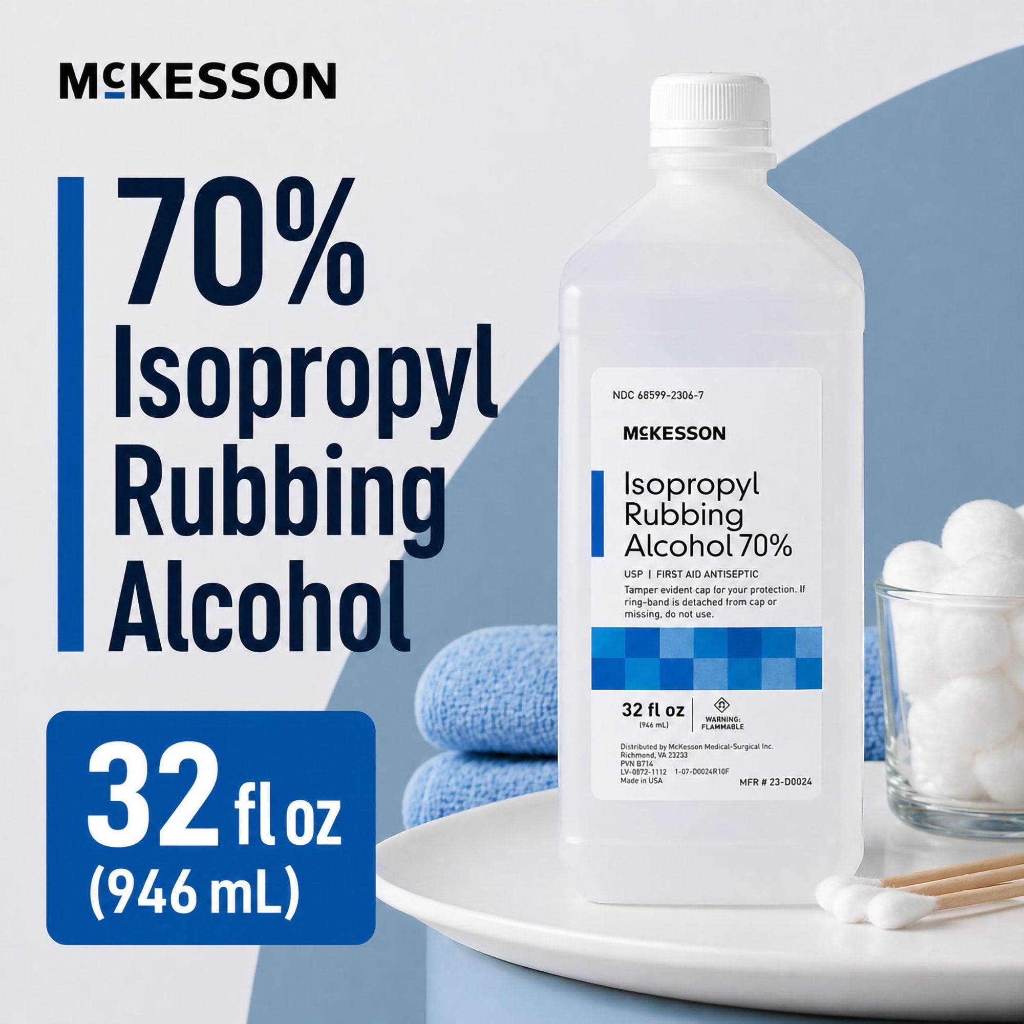 McKesson Isopropyl Rubbing Alcohol - First Aid Antiseptic, 32 oz, 1 count, 12 Packs, 12 Total