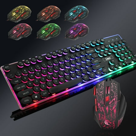 TSV Games Keyboard & Mouse Combos J40 Rainbow LED Backlight USB Ergonomic Gaming Keyboard and Mouse Set for PC Laptop,