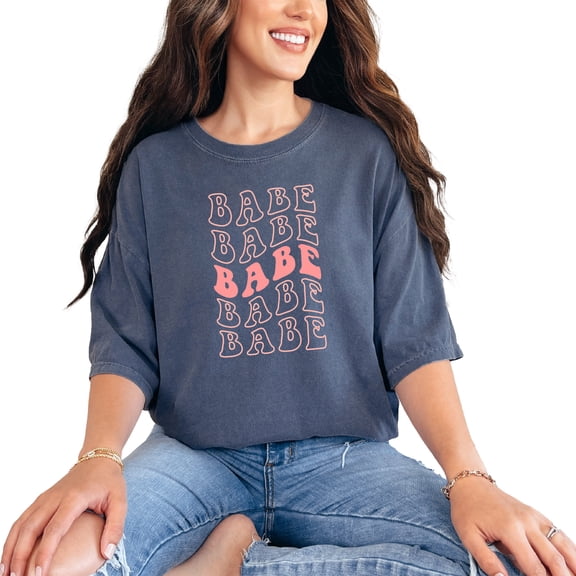 Babe, Name for Your Girlfriend, Wife or Any Woman, Groovy Retro Wavy Text, Denim Comfort Colors T-Shirt, Small