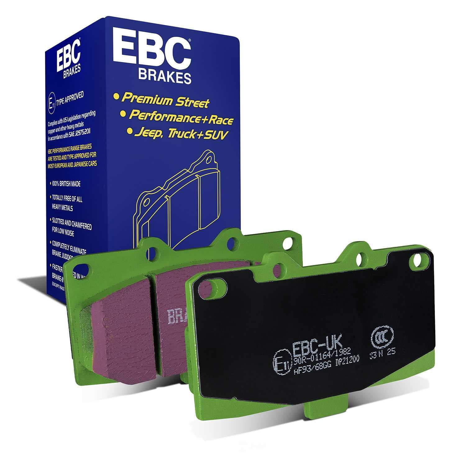 EBC Brakes DP21200 Greenstuff 2000 Series Sport Brake Pads, FMSI Pad No. D647 Vented 280mm Dia