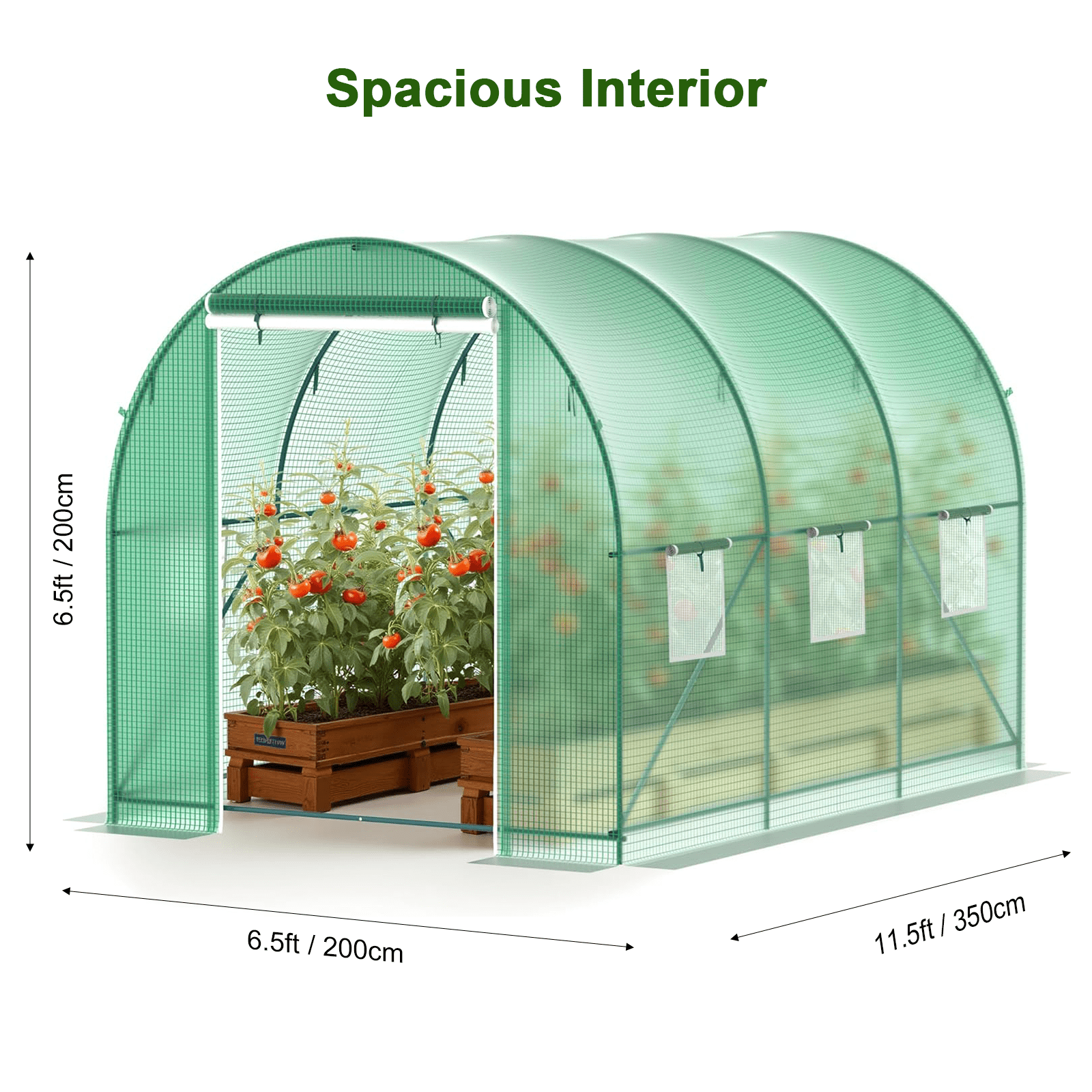 TANGJEAMER Greenhouse with Watering System, Large Walk-in Greenhouse Reinforced Metal Frame, 6 Screen Windows and 1 Door, Green House Irrigation Watering Kit for Garden Plants Flowers 11.5x6.5x6.5FT