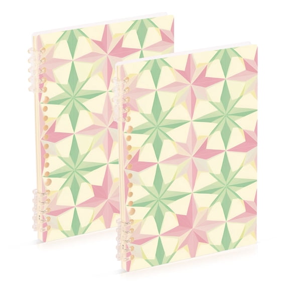 FORMRS 1-Subject Spiral Notebook 8" x 5" College Ruled 60 Refillable Sheet A5 Hard Cover, 2 Pack, Beige Symmetrical Stars