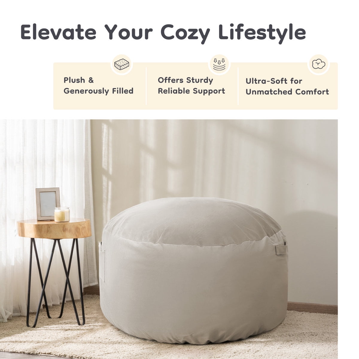 Oversized Bean Bag Chair, Beanbag for Adults, Comfy Refillable Single Sofa for Living Room, Bedroom, Dorm, Gray